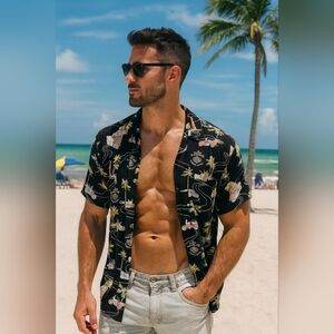 Harley Davidson Daytona Beach Button Down Size M Tropical Florida Tee